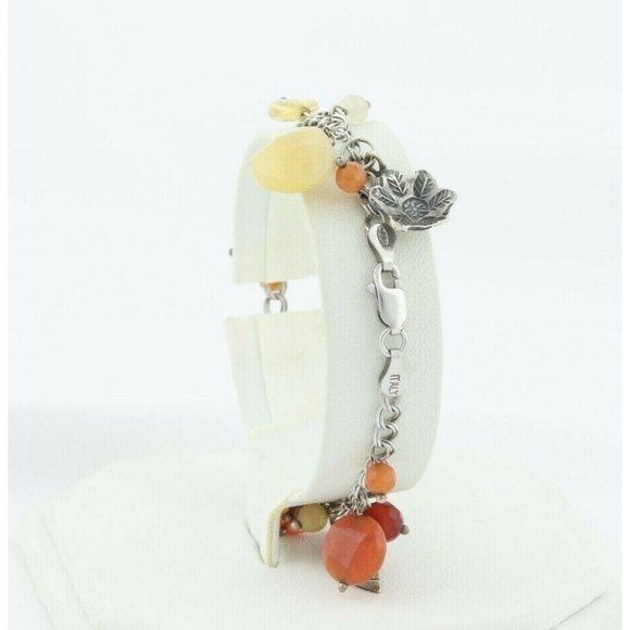 Sterling Silver Leaf Charm Bracelet Orange, Red,Yellow, Quartz Beads 7 inch - Picture 9 of 9